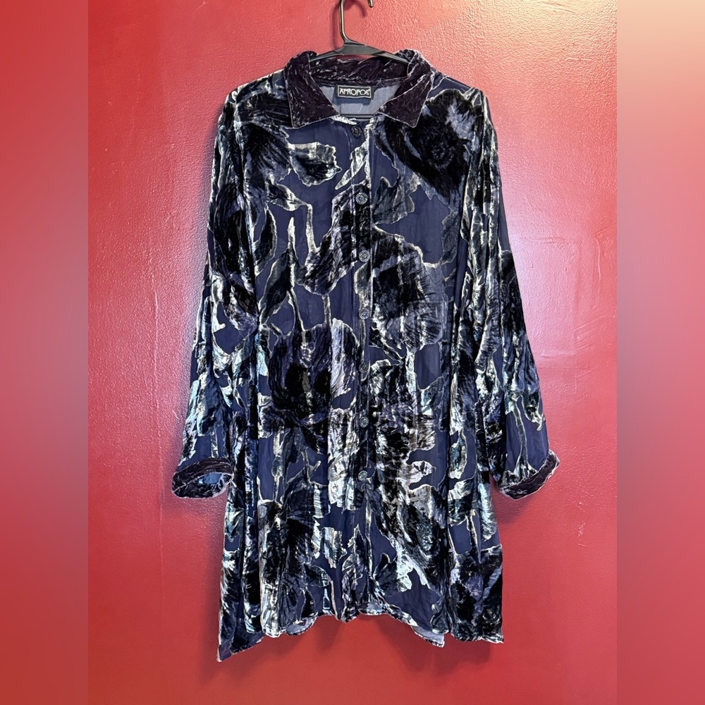 Vintage Apropos Burnout Velvet Button Down Top One Size‎ Blue Whimsygoth